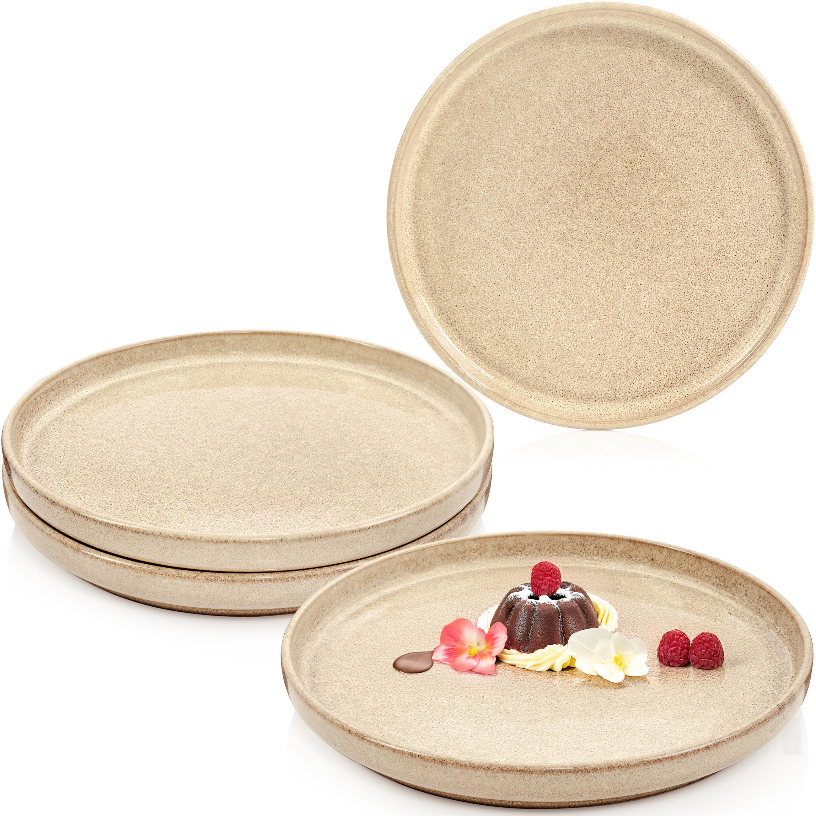 DESSERTTELLER SET KAIRO MOCHA - 4 teilig aus Steingut - Beige, Keramik (28cm) - Sänger