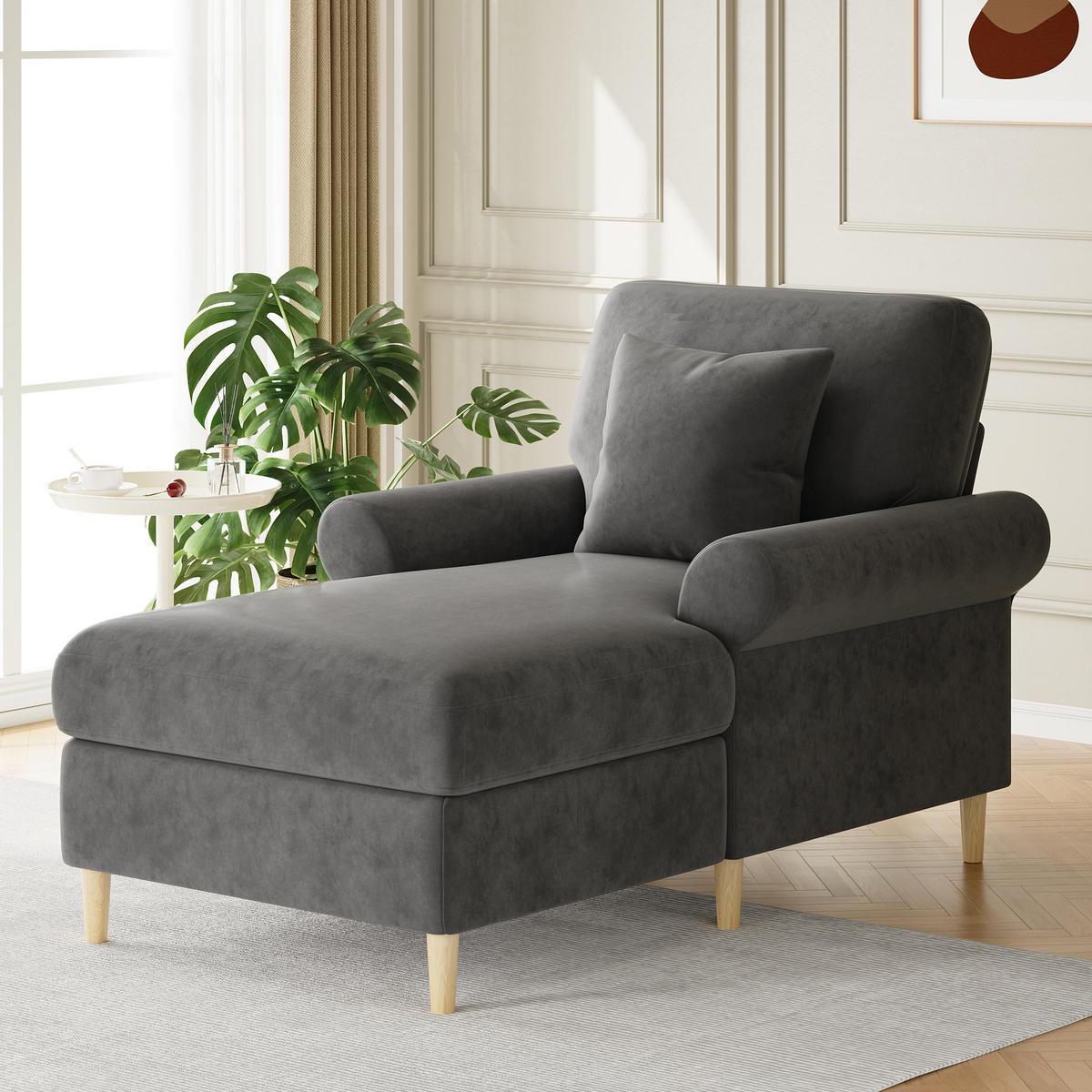 RELAXSESSEL Samt mit Liegefunktion 133/87/90 cm Grau inklusive Kissen - Grau, Kunststoff/Textil (87/90/133cm) - Redom