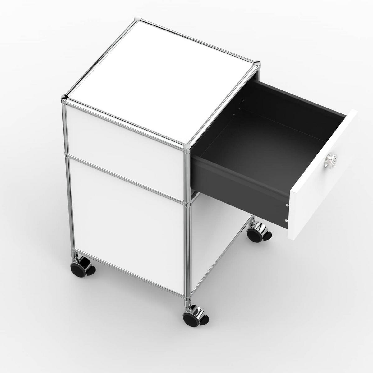 BÜRO-ROLLCONTAINER, Metall, 40 cm, 1 Schublade + 1 Hängeregistratur, Weiß - Chromfarben/Silberfarben, Metall (40/68.2/39.7cm) - Versee