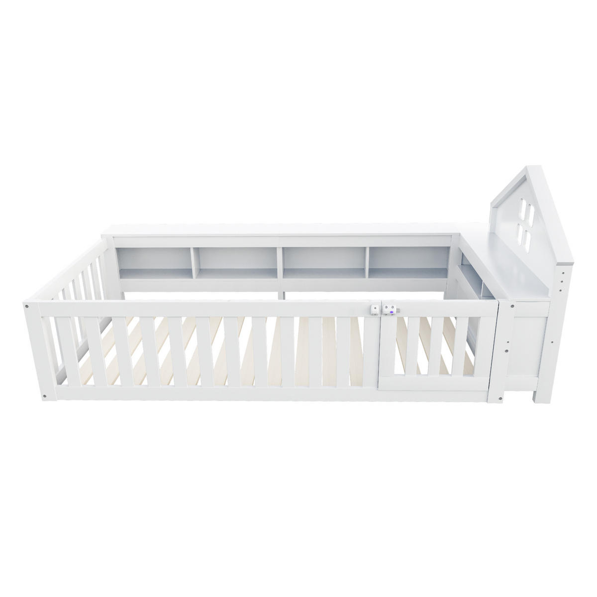 KINDERBETT 90/200 cm Weiß mit Dachleiste und Stauraum - Weiß, Holz (90/200cm) - OKWISH