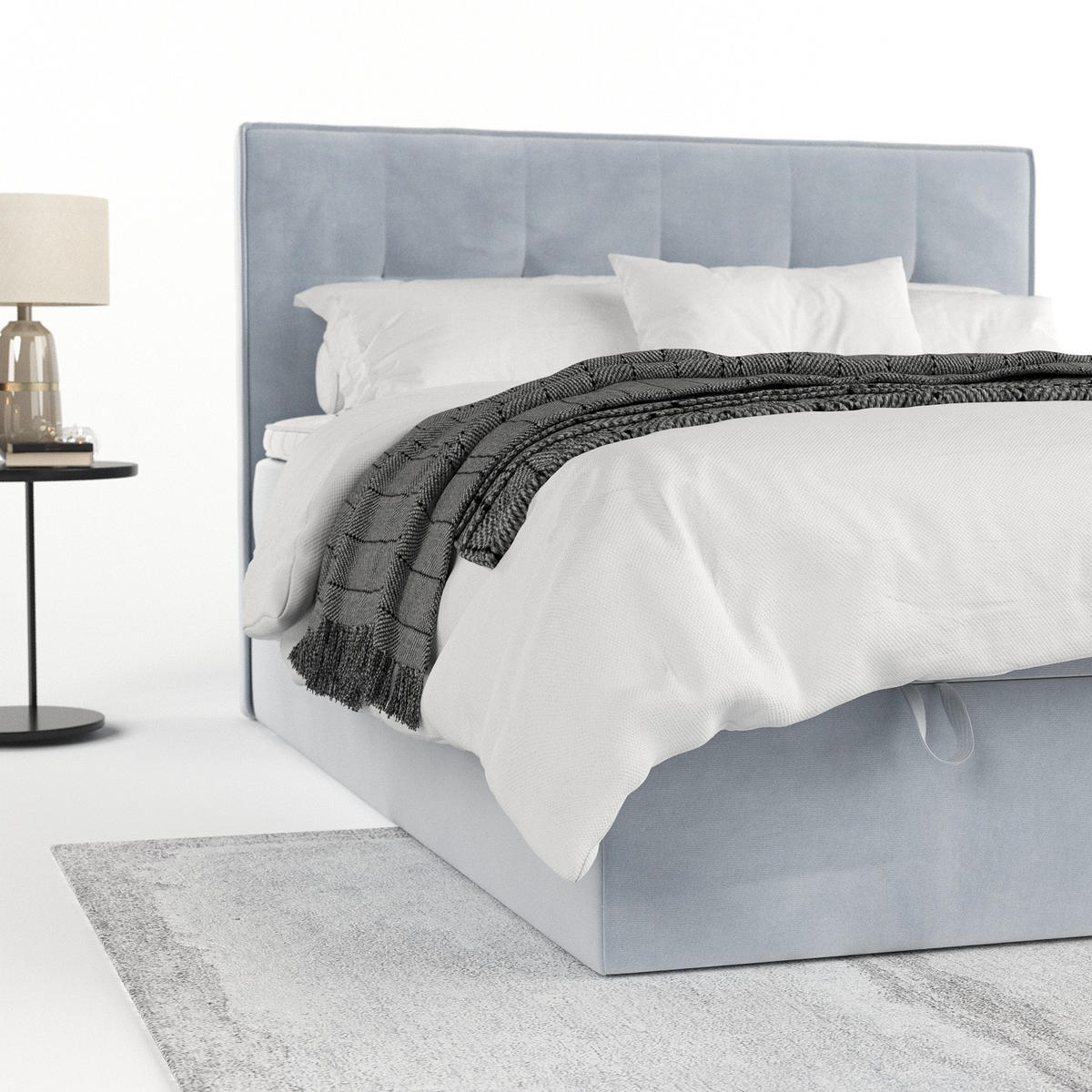 BOXBETT Tivra 180/200 cm Hellgrau im Paros Stoff - Hellgrau/Schwarz, Holz/Holzwerkstoff (180/200cm) - AltaBeds