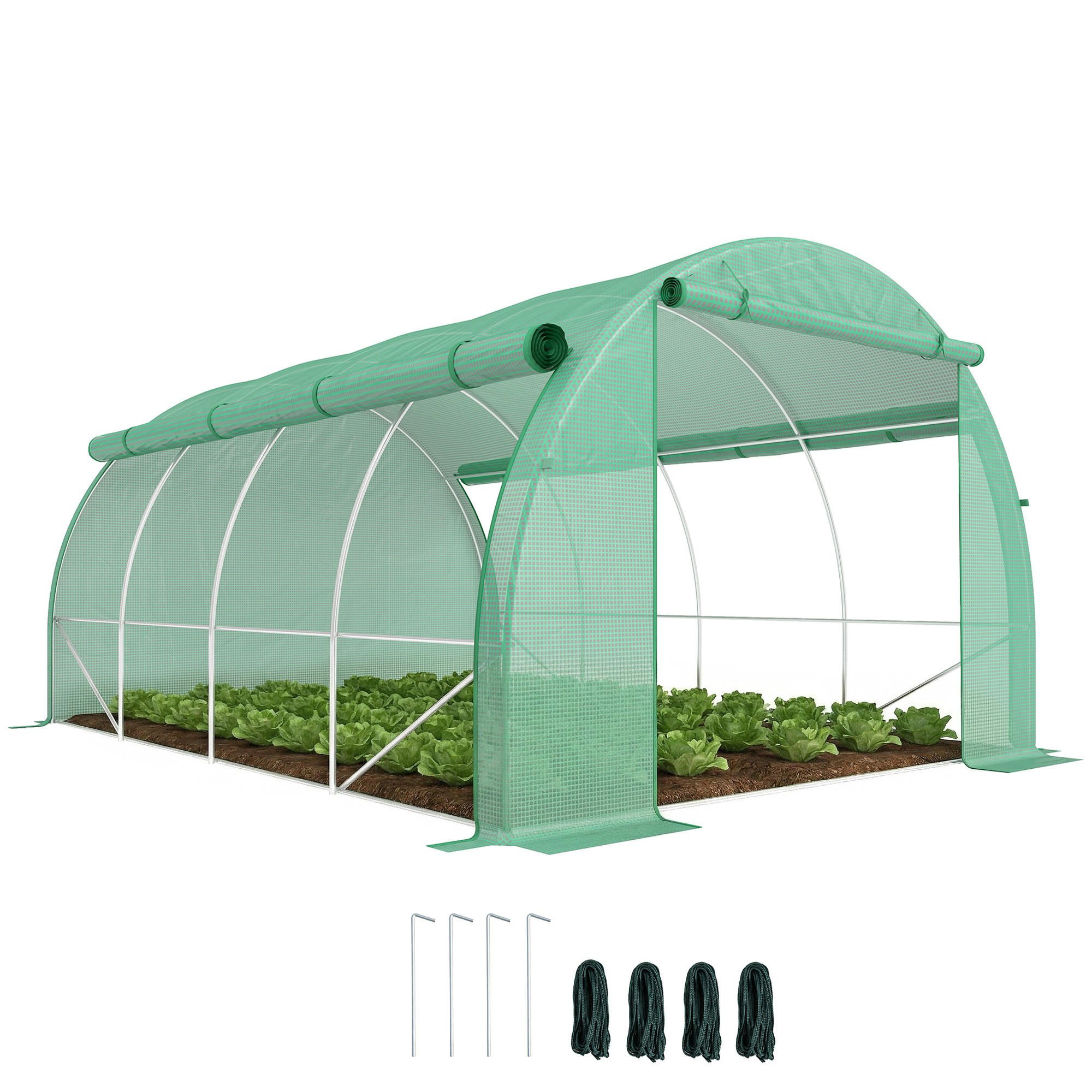 FOLIENGEWÄCHSHAUS DE-05833 begehbar mit Netzfenstern 397/300/200 cm Grün - Grün, Kunststoff/Metall (300/200/397cm) - ComfortXL