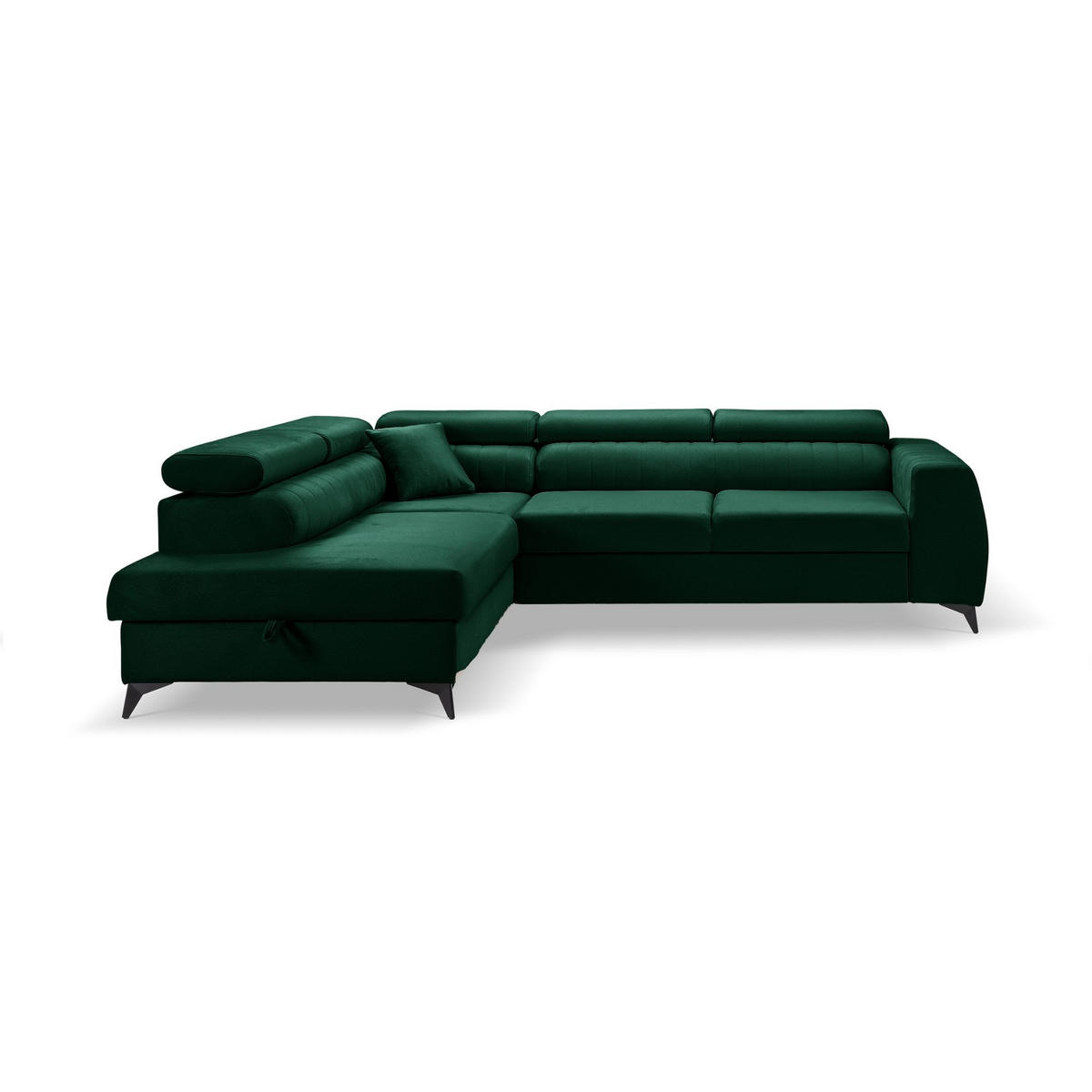 ECKSOFA PIERO L Links mit Schlaffunktion 195x125 Velours Dunkelgrün - Dunkelgrün/Schwarz, Holz/Textil (268/203cm) - Muffo