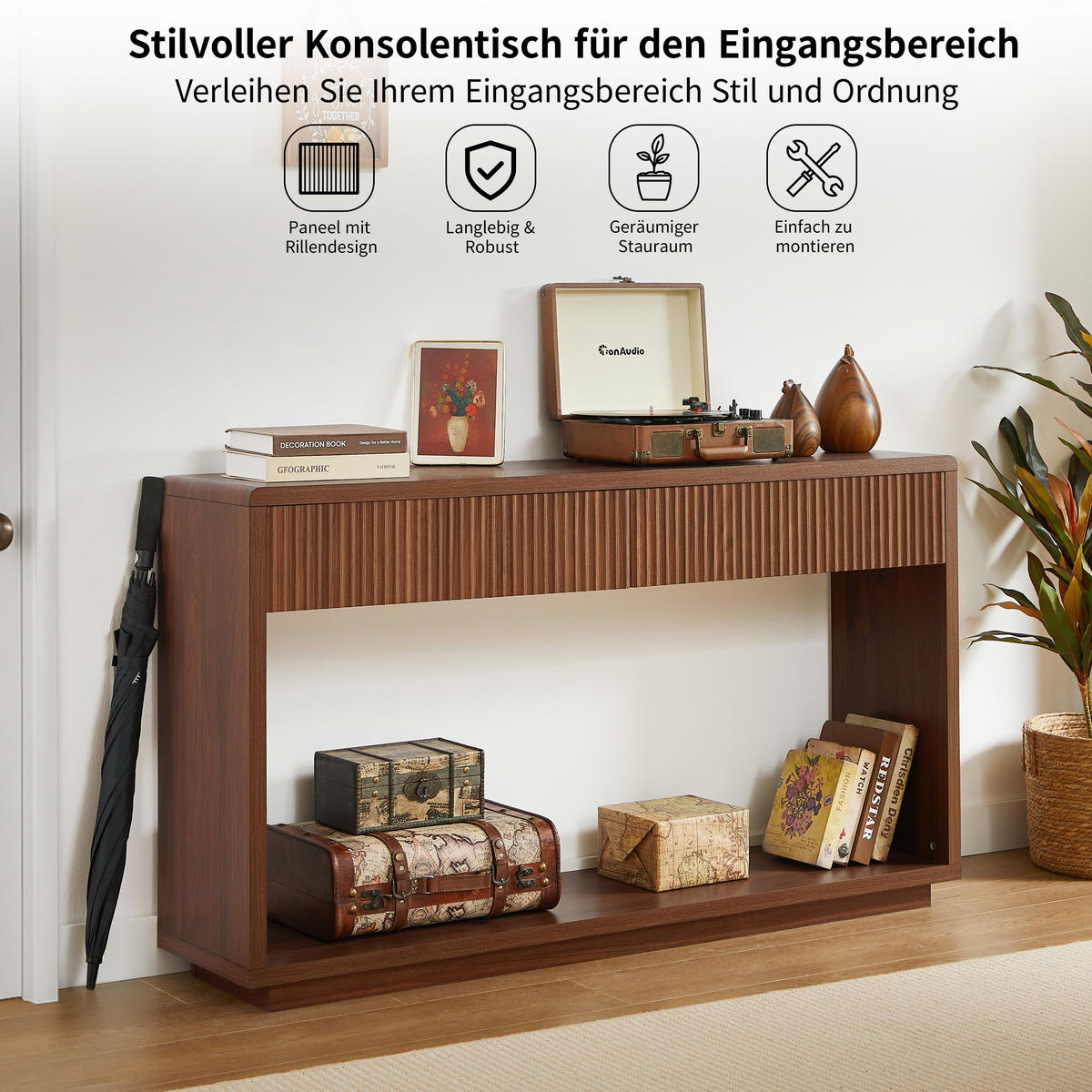 KONSOLENTISCH mit 2 Schubladen Walnuss 150 cm - Walnussfarben, Holzwerkstoff (150/35/85cm)