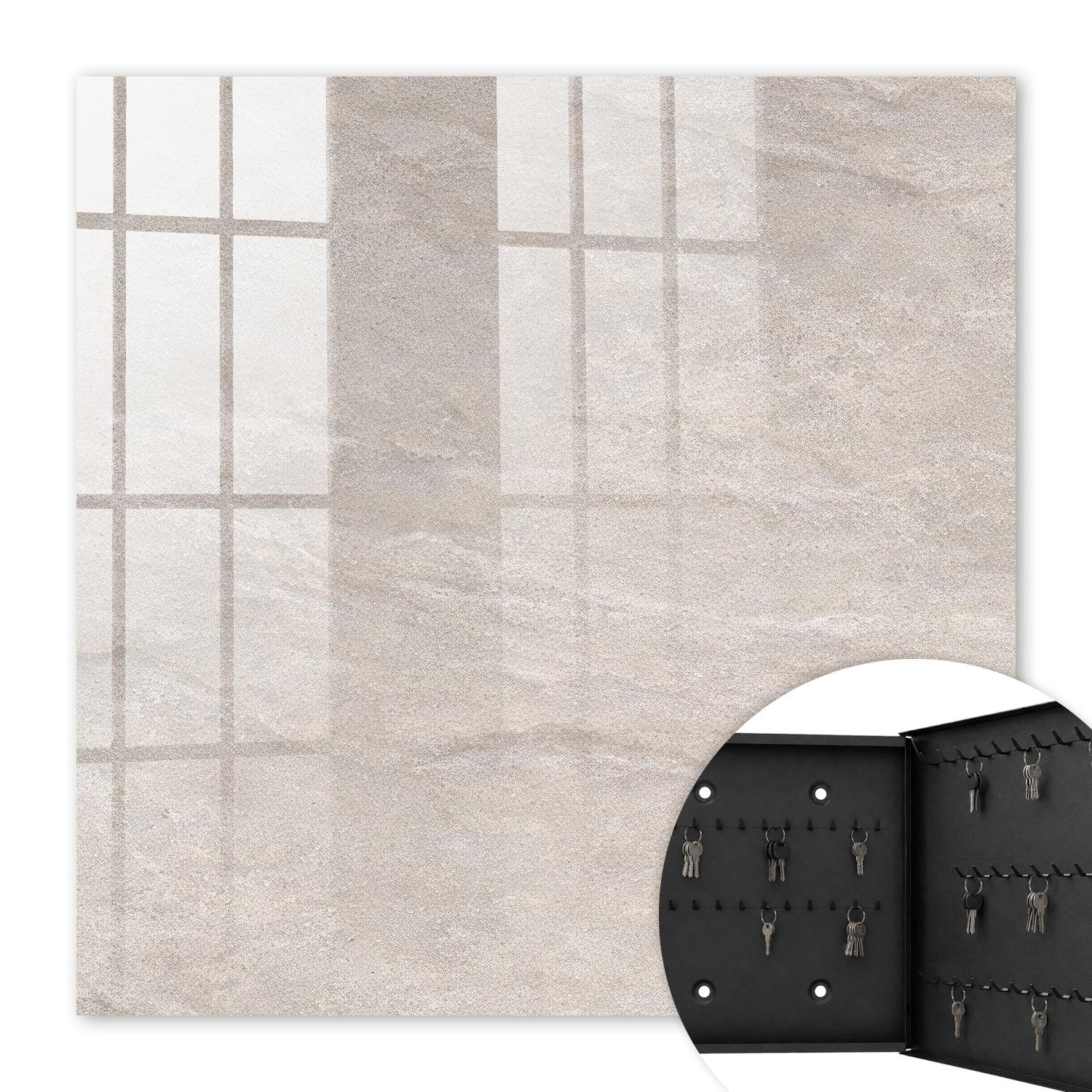 SCHLÜSSELBOX Schwarz 30x30 cm- Türöffnung nach rechts - Natürliche Textur - Beige, Metall (30/30/5cm) - TULUP