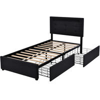 POLSTERBETT 90/200 cm mit Matratze LED-Beleuchtung, 2 Schubladen, verstellbarem Kopfteil, Schwarz - Schwarz, Textil (90/90cm) - Redom