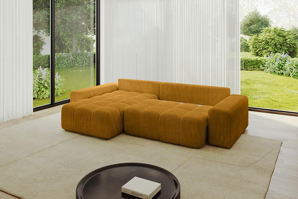 ECKSOFA Ottomane links/rechts ENIL-L 290x175x84 Senfgelb Cord - Currygelb, Holzwerkstoff/Kunststoff (290/175cm) - ALTDECOR