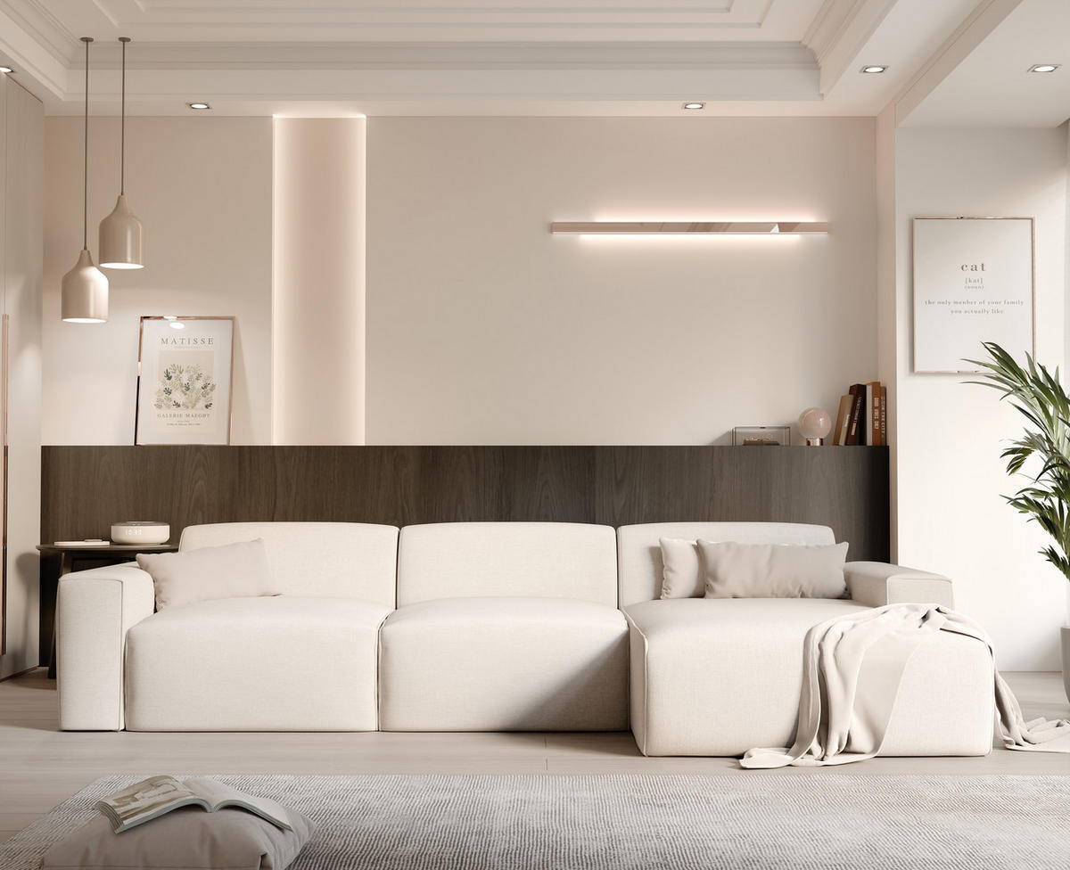 ECKSOFA DOVE Chenille-Stoff in Beige - Beige, Holzwerkstoff/Kunststoff (250/90cm) - Idohome