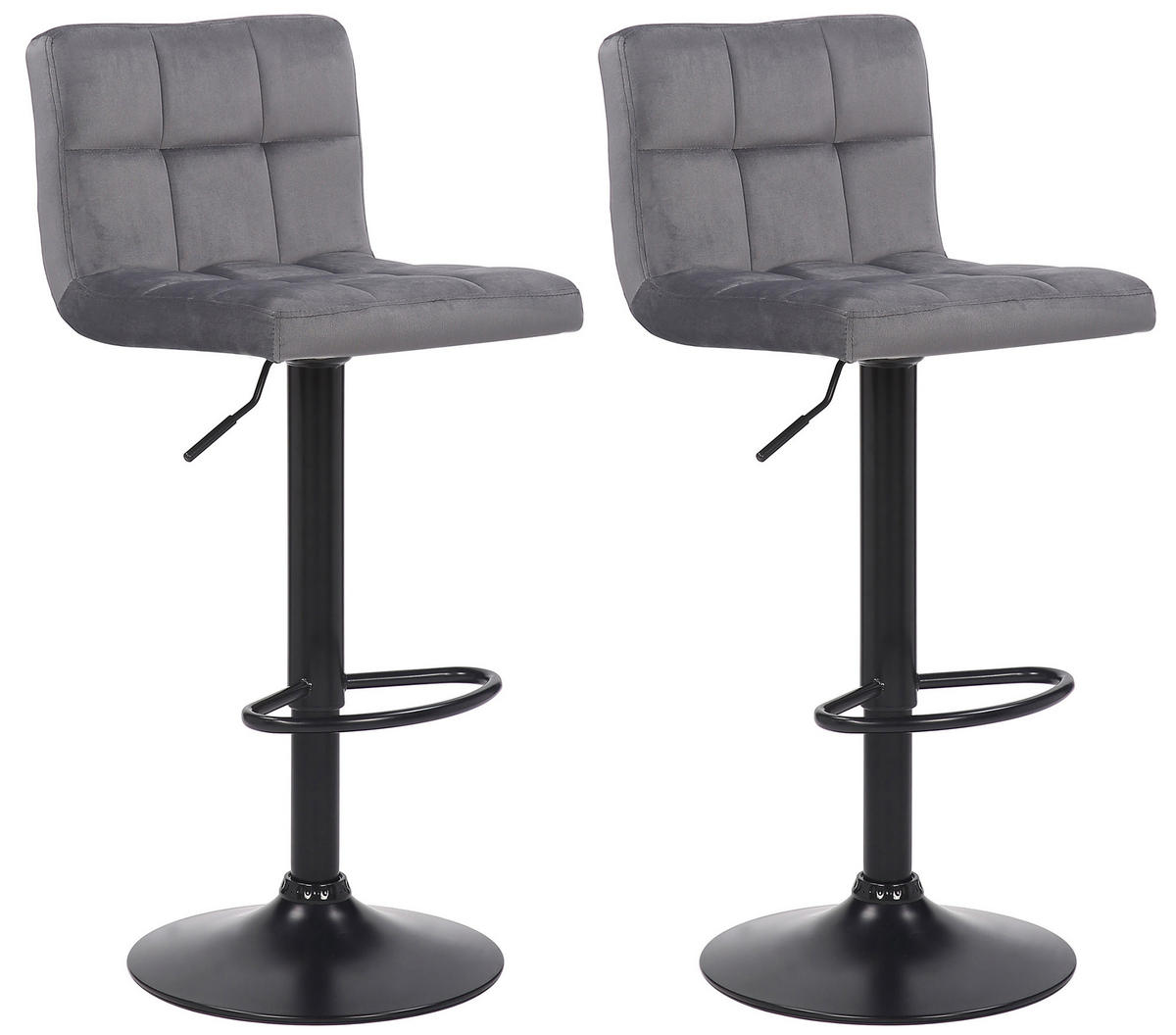 BARHOCKER 2er Set Samt Grau - Schwarz/Grau, Textil/Metall (40/85/40cm) - CLP