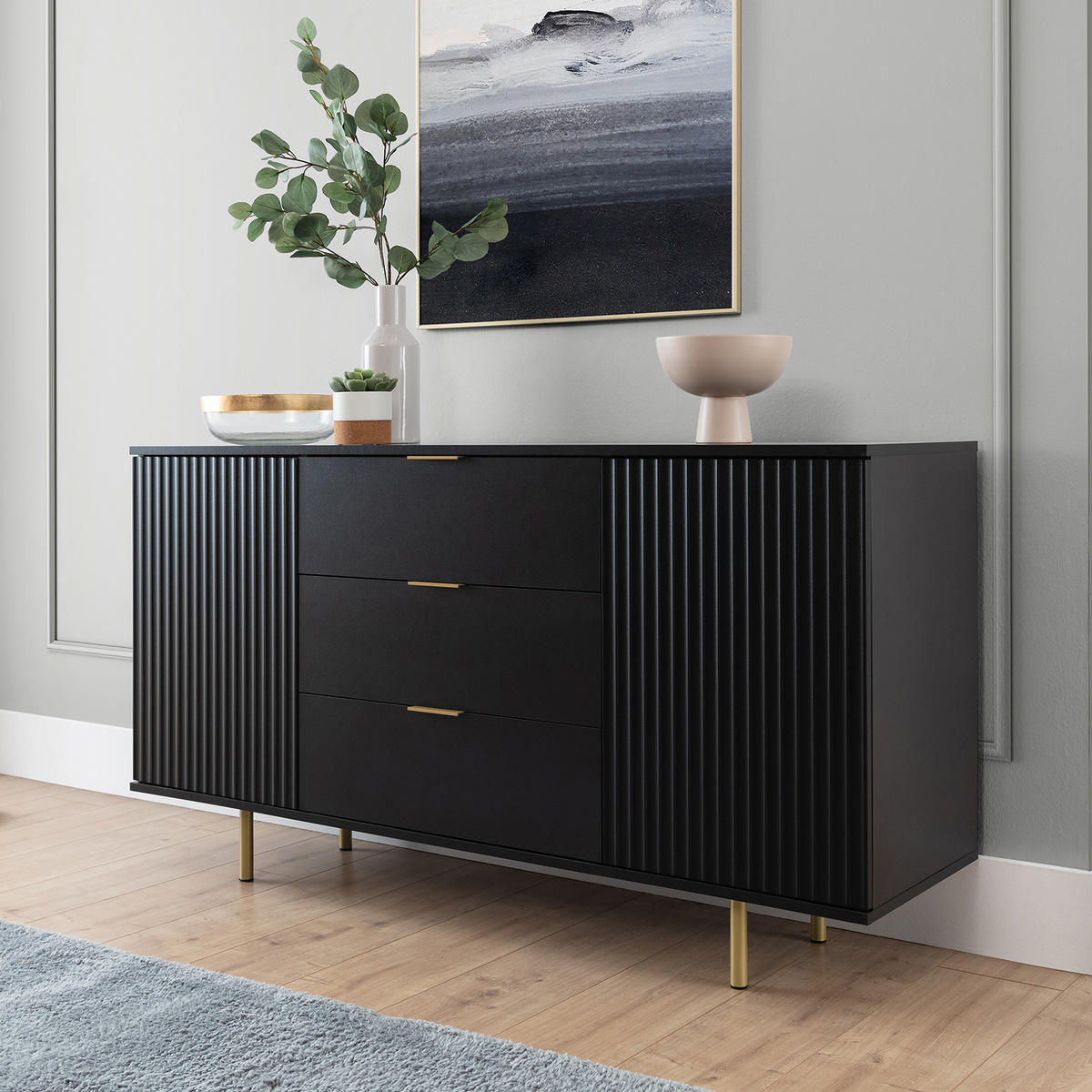 SIDEBOARD Bianco Schwarz - Schwarz, Holzwerkstoff (150/80/41cm) - Bettso