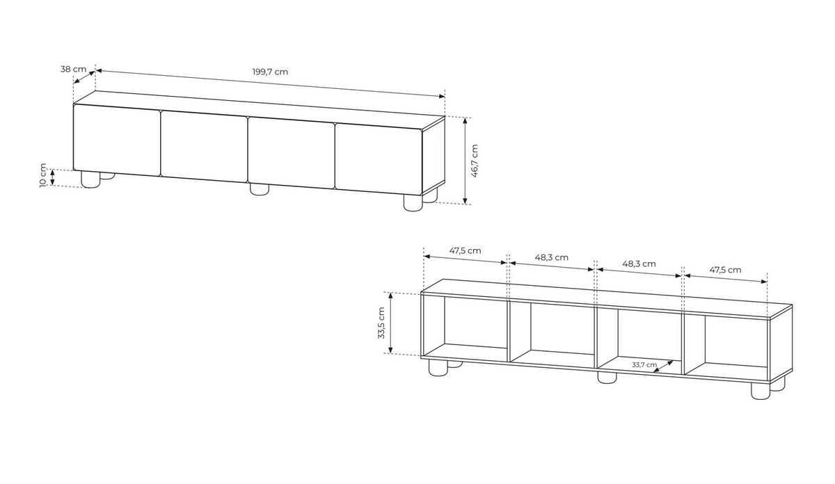 TV-SCHRANK 200 cm Bloom, Eiche Vicenza, Boho, 4 Türen - Eichefarben, Holz (200/47/38cm) - Emporius