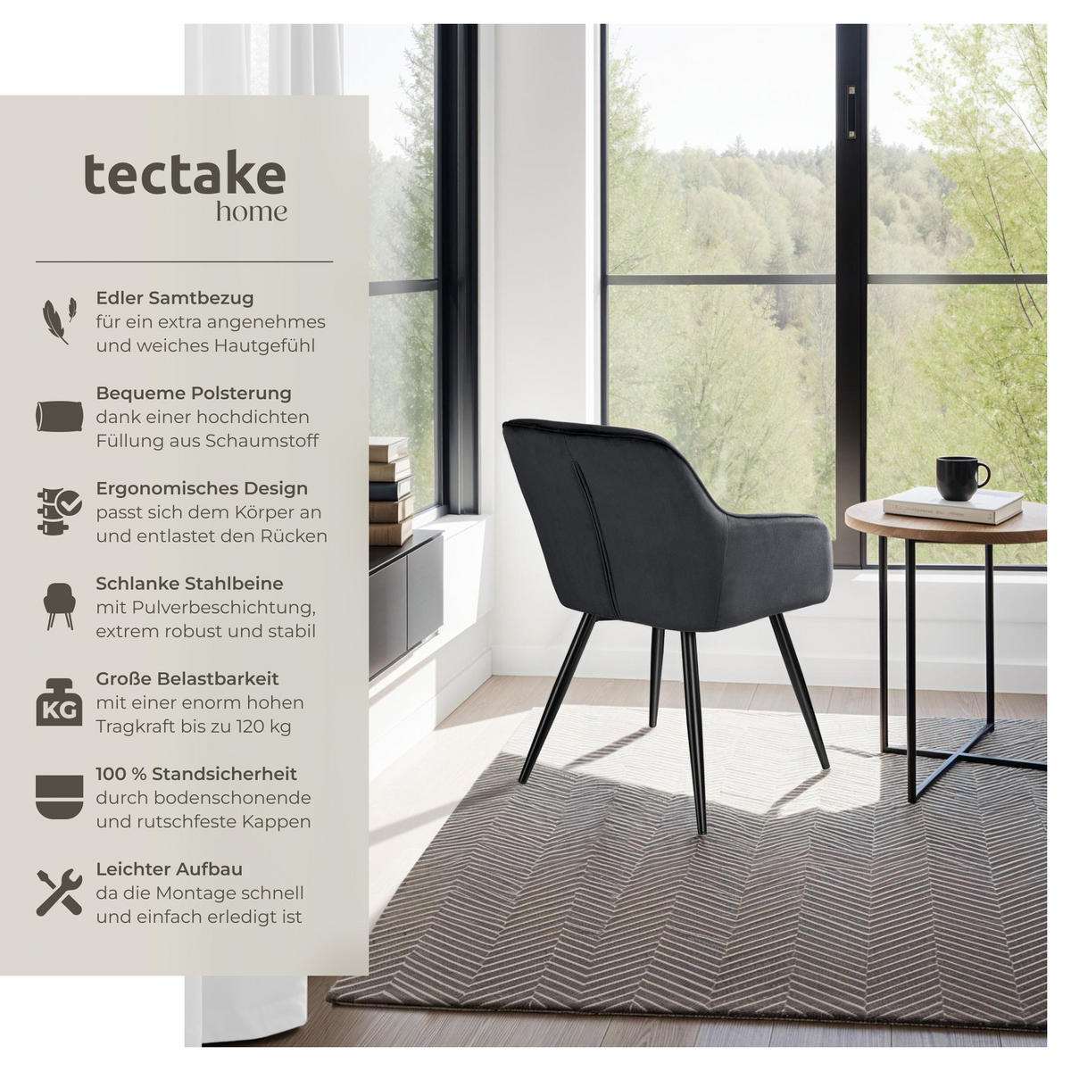ESSZIMMERSTUHL 8er Set Marilyn 58 x 62 x 82 cm schwarz - Schwarz, Textil (58/82/62cm) - tectake
