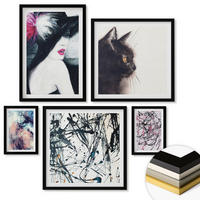 WANDBILDER 5er-Set - 50x50 cm & 20x30 cm & 40x60 cm Schwarzer Rahmen - Hintergrundmuster mit Pastellblumen - Schwarz, Kunststoff (40/60cm) - ArtPrintCave