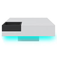 COUCHTISCH Weiß Schwarz LED-Beleuchtung 72/72/30 cm - Weiß, Holzwerkstoff (72/72/30cm) - PANGIVO