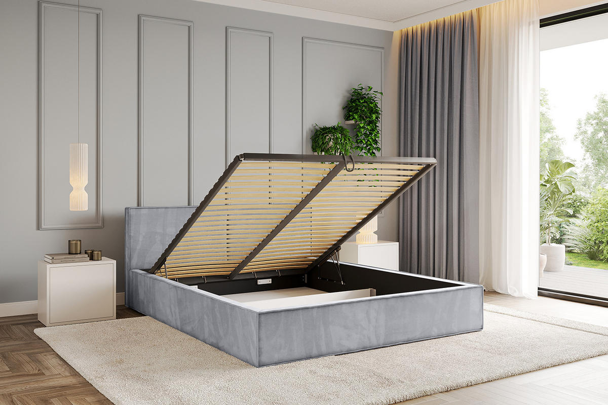 POLSTERBETT mit Bettkasten und Lattenrost, Bett mit Matratze H3/H4 - EMMI-V1 180x200 Hellgrau - Hellgrau, Holzwerkstoff/Textil (180/200cm) - ALTDECOR