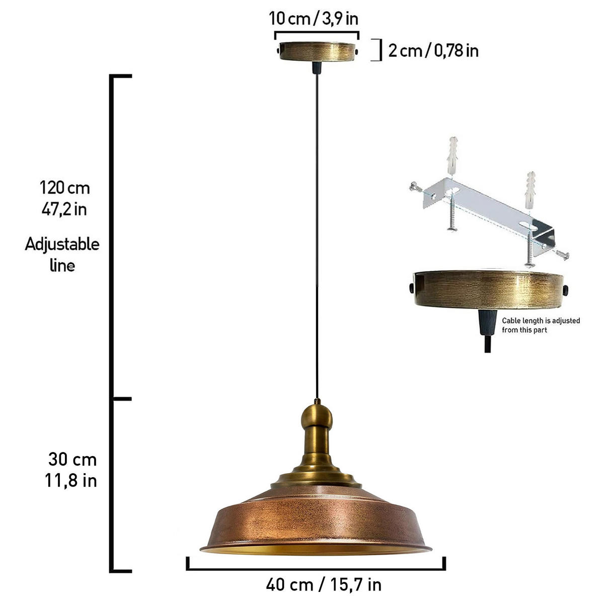 KÜCHENLAMPE Asletl Long-Knob 40/30 cm - Kupferfarben, Metall (40/30cm) - Bamyum