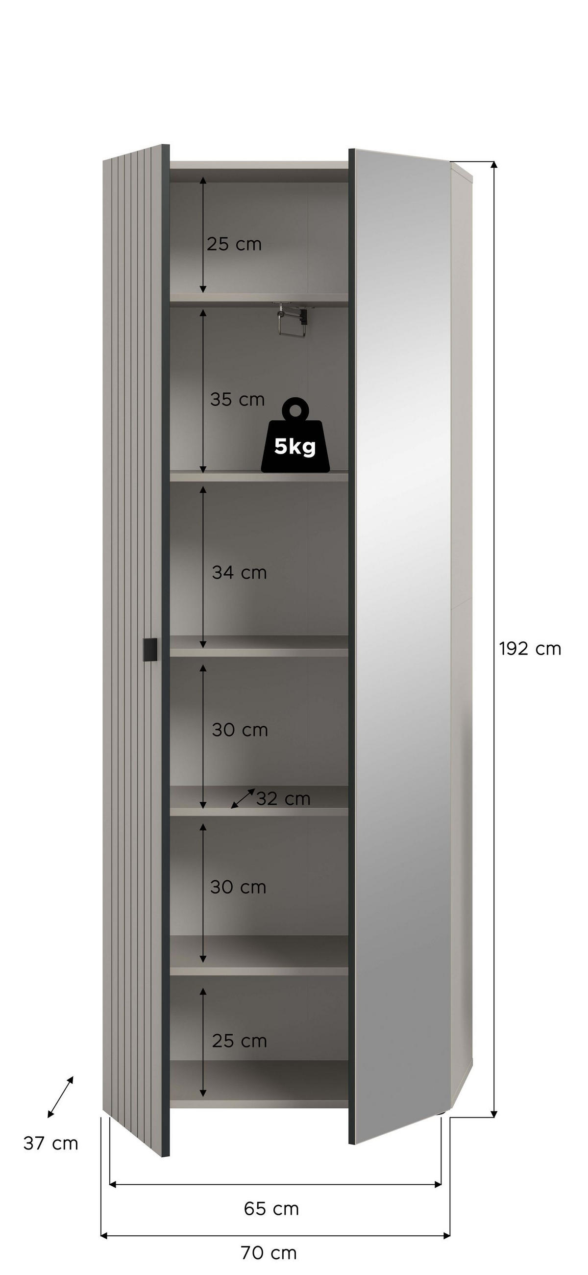 GARDEROBENSCHRANK STATION (B/H/T: ca. 70/192/37 cm) in Kaschmir/Kaschmir - Kaschmir, Holzwerkstoff (70/192/37cm)