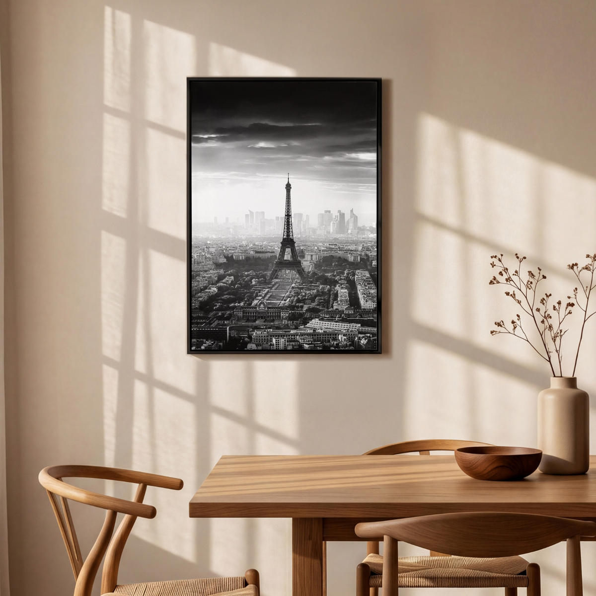 LEINWAND Bilder mit Rahmen - Paris - Skyline - Eiffelturm - Stadt - Wolken - 60x90 - Dunkelgrau, Textil (60/90cm) - MuchoWow