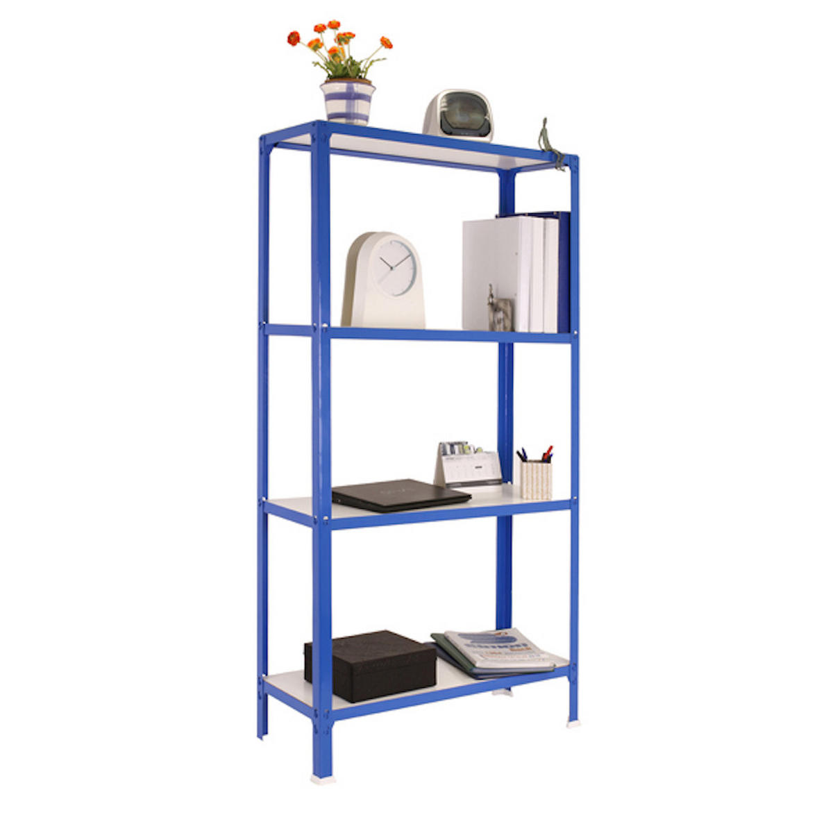 WOHNREGAL LIVING KOALA WOOD mit 4 Fachböden | HxBxT 160x80x30cm | Fachlast 150kg | Blau/Weiß - Blau, Metall (80/160/30cm) - PROREGAL