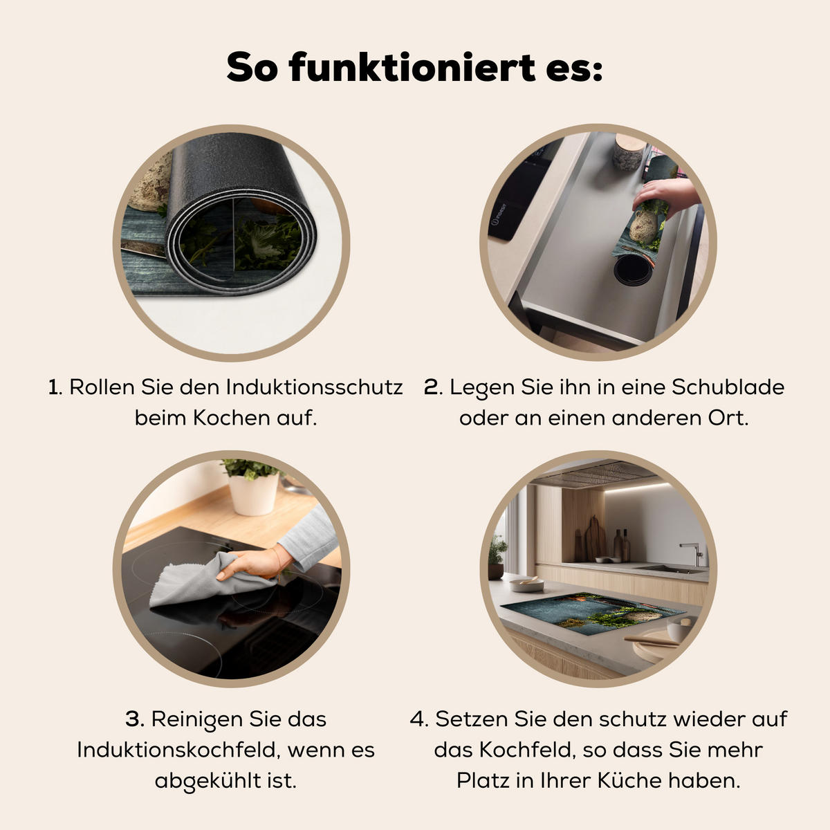 HERDABDECKPLATTE Kräuter - Gewürze - Pfanne - Messer - Grau - Rustikal 75x52 cm - Petrol, Kunststoff (75/52/0.2cm) - MuchoWow