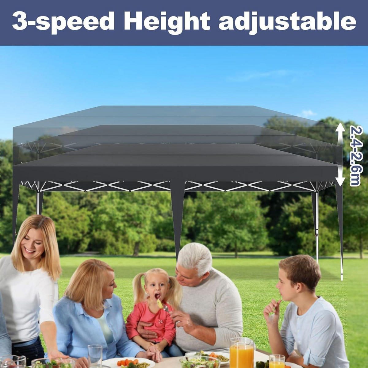 FALTPAVILLON 3x6m Wasserdicht Sonnenschutz Schwarz - Schwarz, Textil (300/265/600cm)