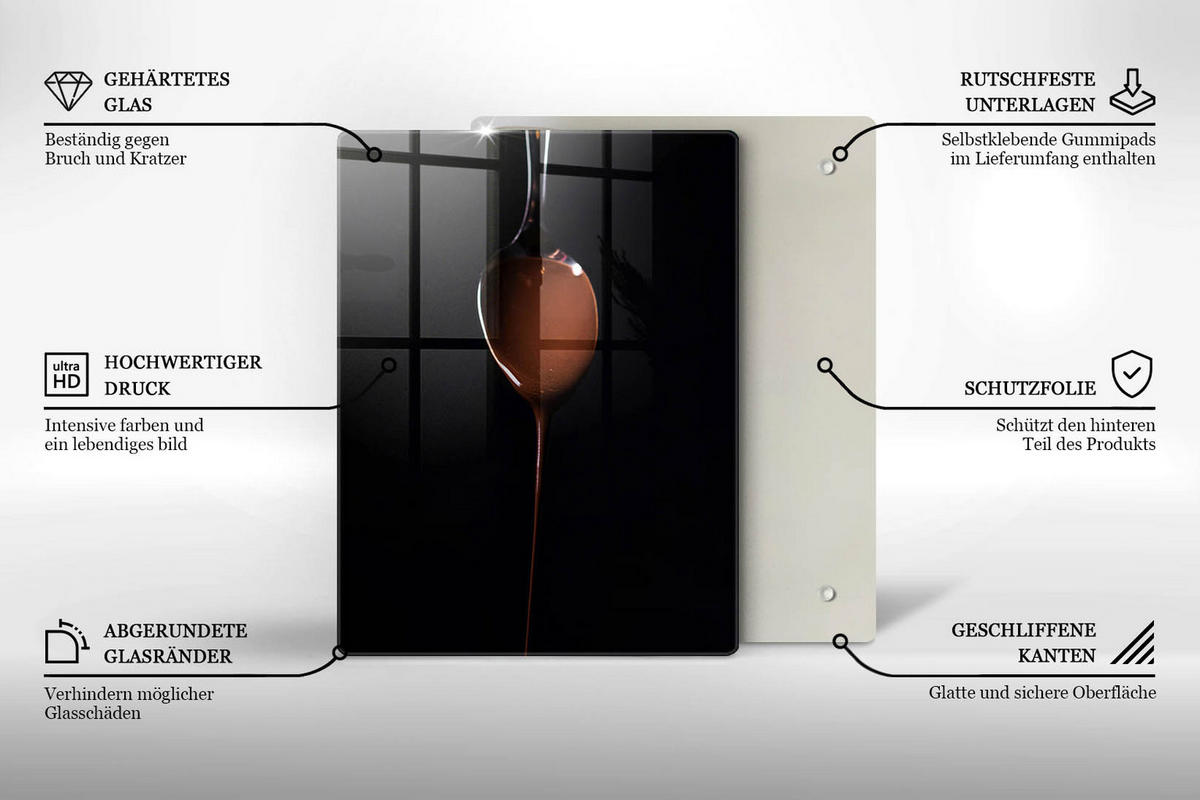 GLASPLATTE 40x52 cm Löffel mit Schokolade - Hellbraun, Glas (40/52cm) - Wallfluent