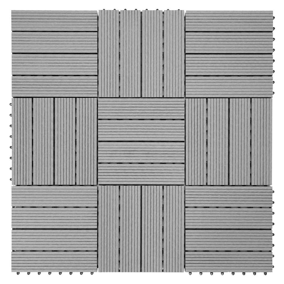 WPC BODENFLIESE 11x 30x30cm Premium Grau linear - Grau, Kunststoff (30/30/2cm) - BERLINLODGE