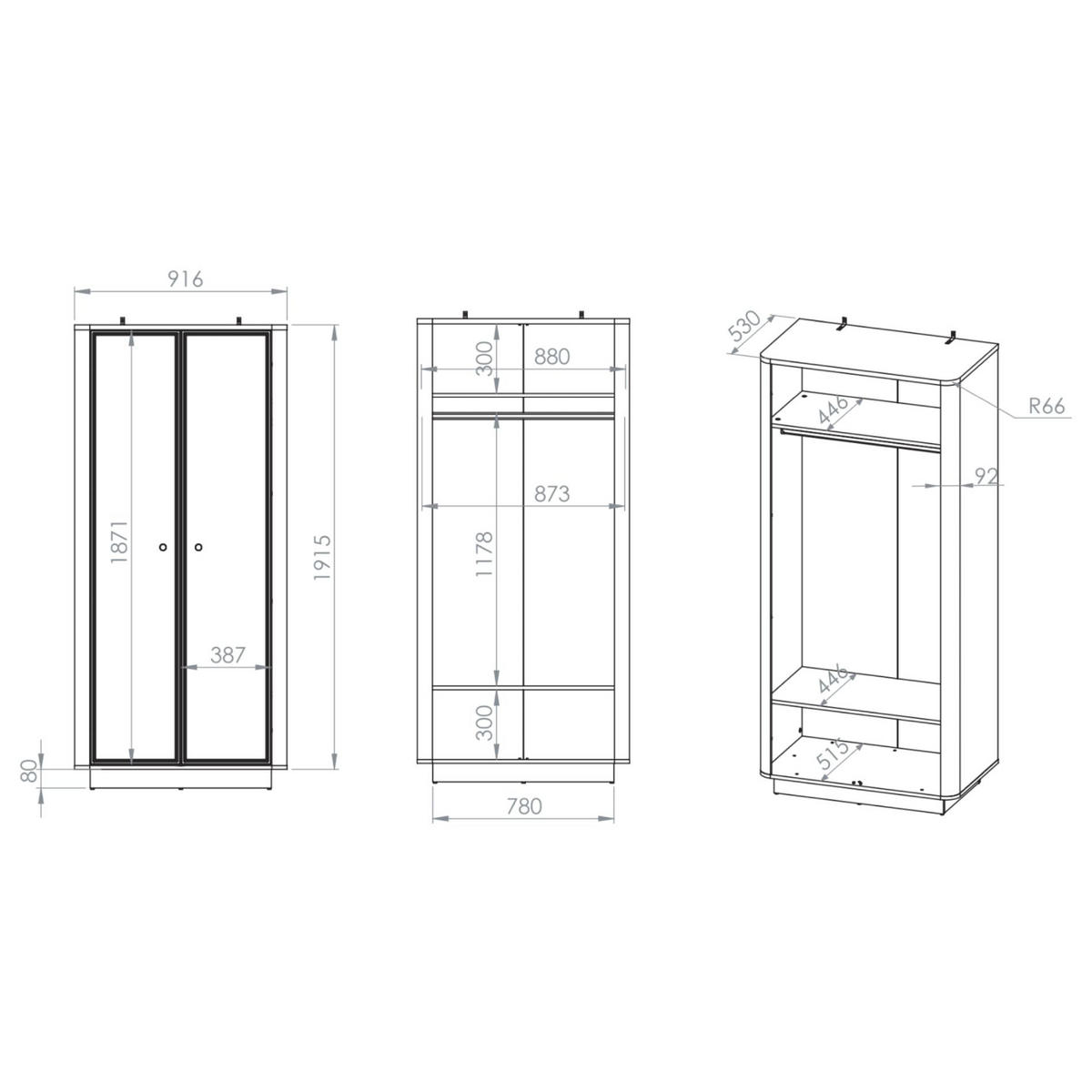 KLEIDERSCHRANK Vilavio Kaschmir/Eicheoptik, 92 cm - Taupe/Dunkelbraun, Holzwerkstoff/Metall (91.6/191.5/53cm) - Selsey