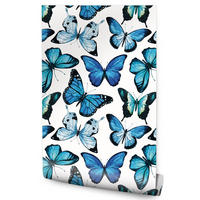 VLIESTAPETE Schmetterlinge im Boho-Stil – Blau, Weiß – 50x1000 cm - Blau/Weiß, Papier (50/1000cm) - Muralo