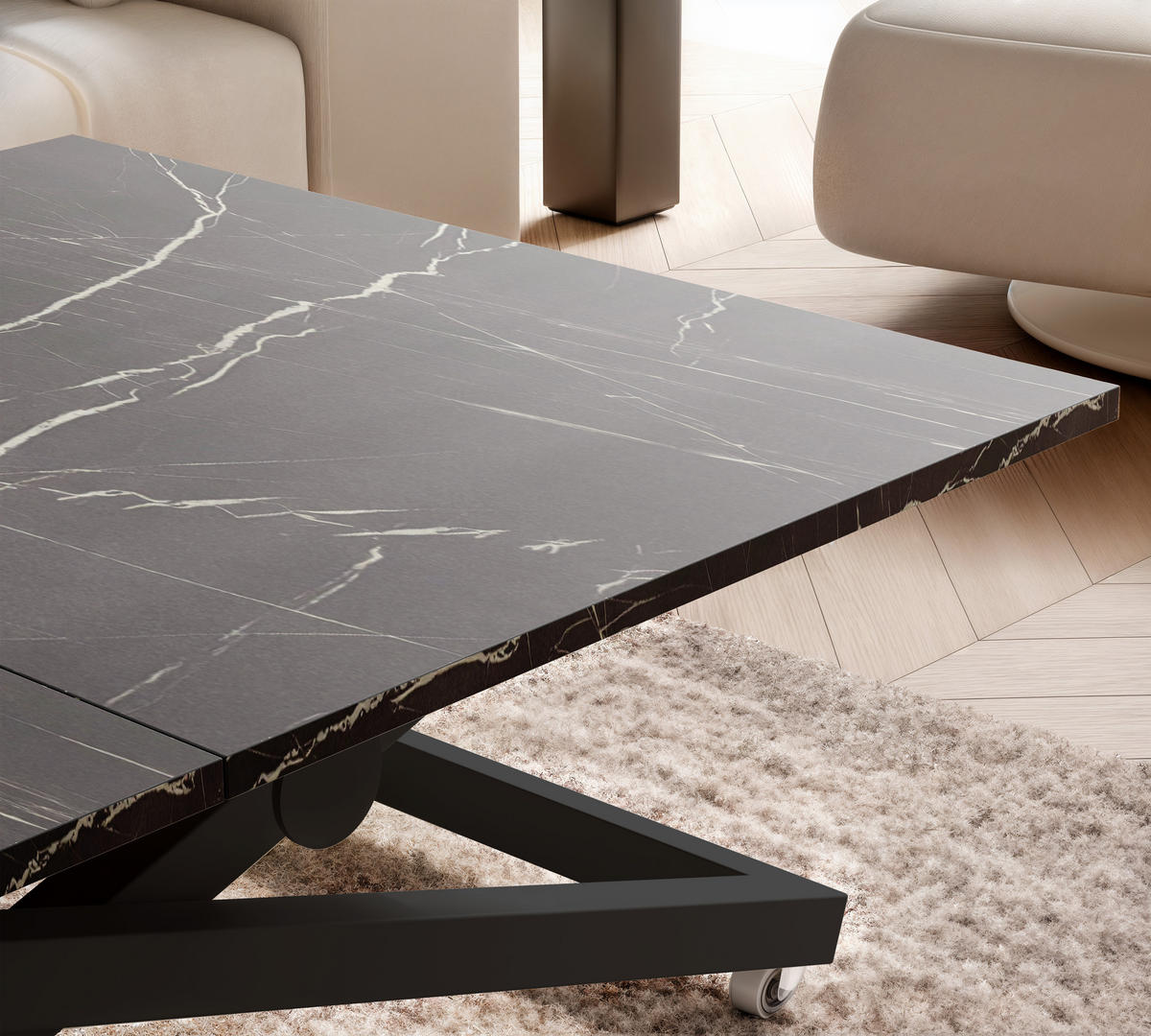 COUCHTISCH ARIA 120-160/80 cm, Höhenverstellbar, Schwarz / Grigia Pietra (Steingrau) - Schwarz/Grau, Holzwerkstoff/Metall (120/80/38cm) - Idohome