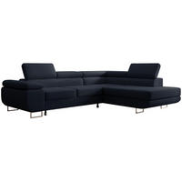 ECKSOFA Stevil Dunkelblau Velours - Silberfarben/Dunkelblau, Textil/Metall (275/203cm) - Selsey
