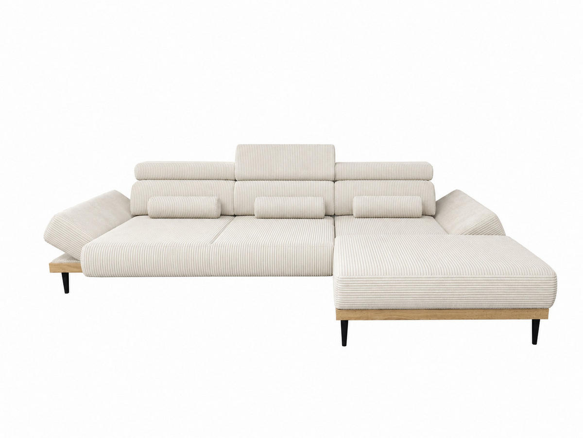 ECKSOFA MONTERO links, Ecru, elektr. Sitztiefe & Kopfstützen - Ecru/Schwarz, Textil/Metall (316/205cm) - KS Home Concept