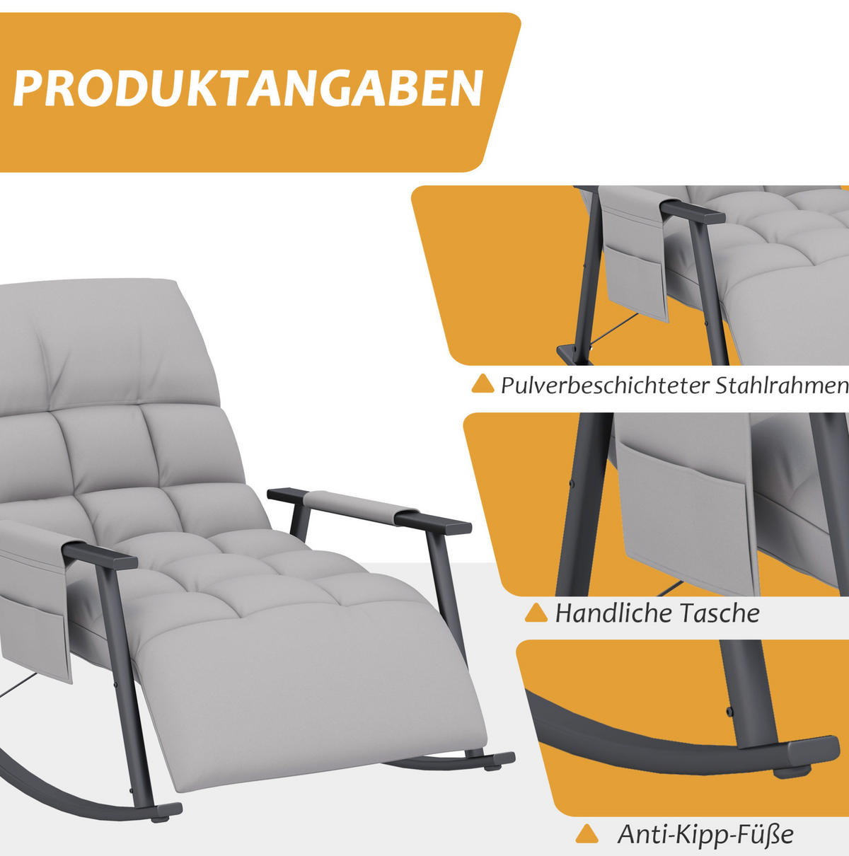 SCHAUKELSTUHL Relaxsessel Mikrofaser-Optik verstellbare Rückenlehne, Fußteil 60/134/70 cm Grau - Grau, Textil (134/70/60cm) - Redom