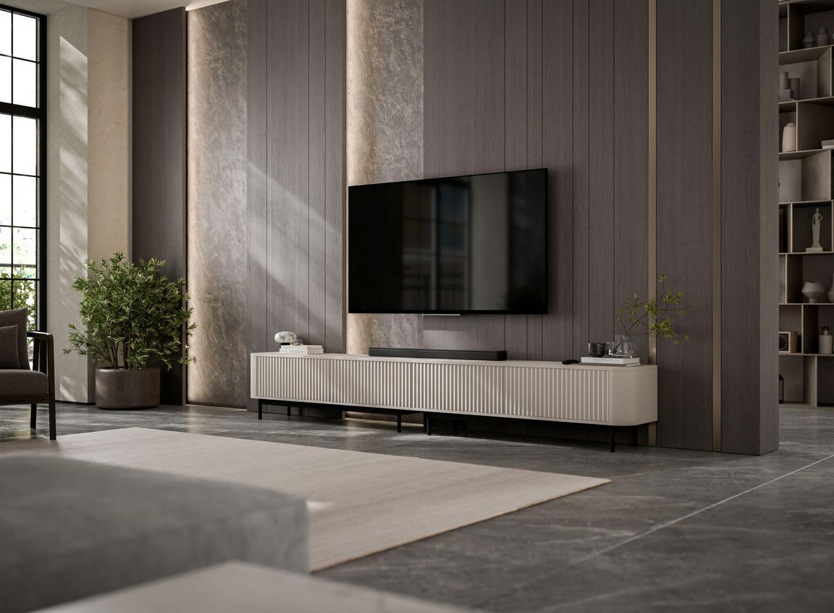 TV-LOWBOARD 2er-Set Aurora Kaschmir matt 280 cm mit Metallrahmen - Kaschmir/Schwarz, Holzwerkstoff/Metall (280/44/35cm) - Meble Lindner