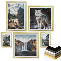 WANDBILDER 5er Set - 50x50 cm & 20x30 cm & 40x60 cm Goldrahmen - Berge, Seen, Wasserfall, Wolf - Goldfarben, Kunststoff (40/60cm) - ArtPrintCave