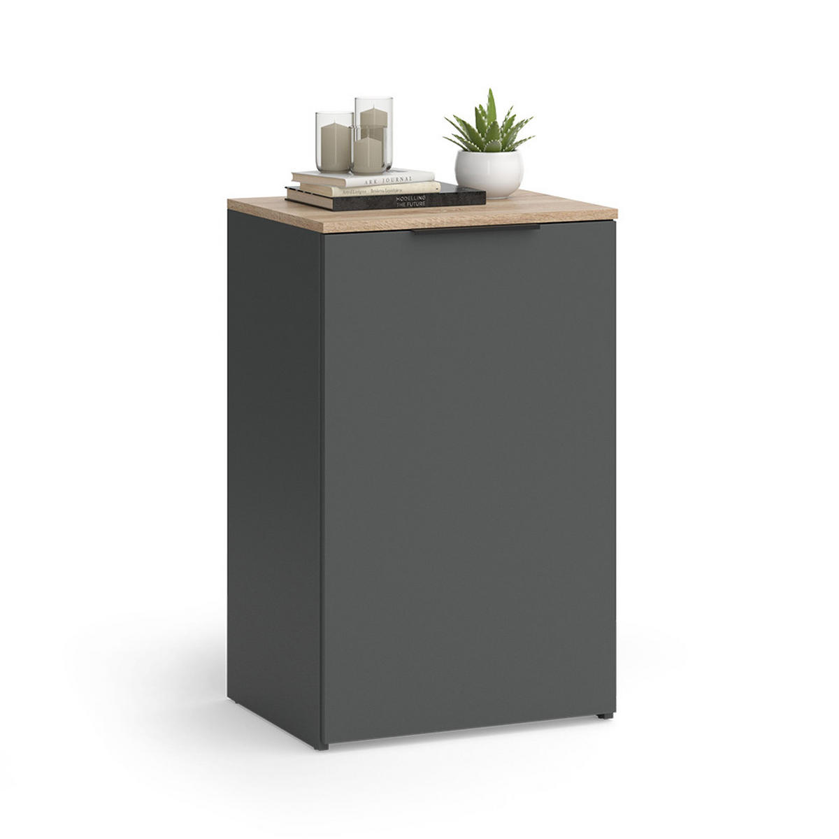 KOMMODE Wido Anthrazit 50 x 80 cm mit Regal - Anthrazit/Sonoma Eiche, Holzwerkstoff (50/80/40cm) - Vicco