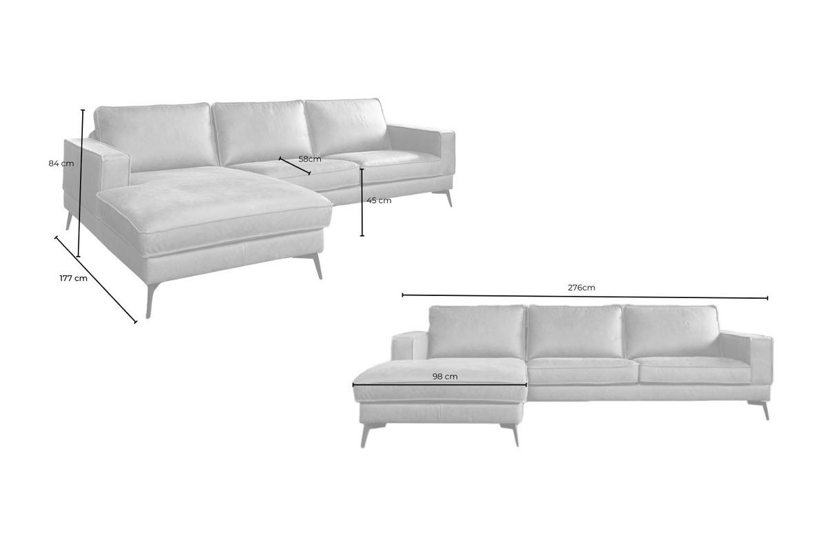 ECKSOFA BLOOM Dunkelbraun Leder - Dunkelbraun/Schwarz, Leder/Metall (276/177cm) - KAWOLA