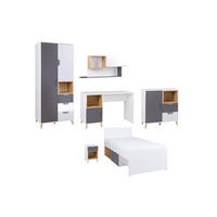 JUGENDZIMMER-SET JUSTIN G 6-teilig in Weiß / Graphit / Grau / Eiche - Eichefarben/Graphitfarben, Holzwerkstoff (536/190/204cm) - Deine Möbel 24