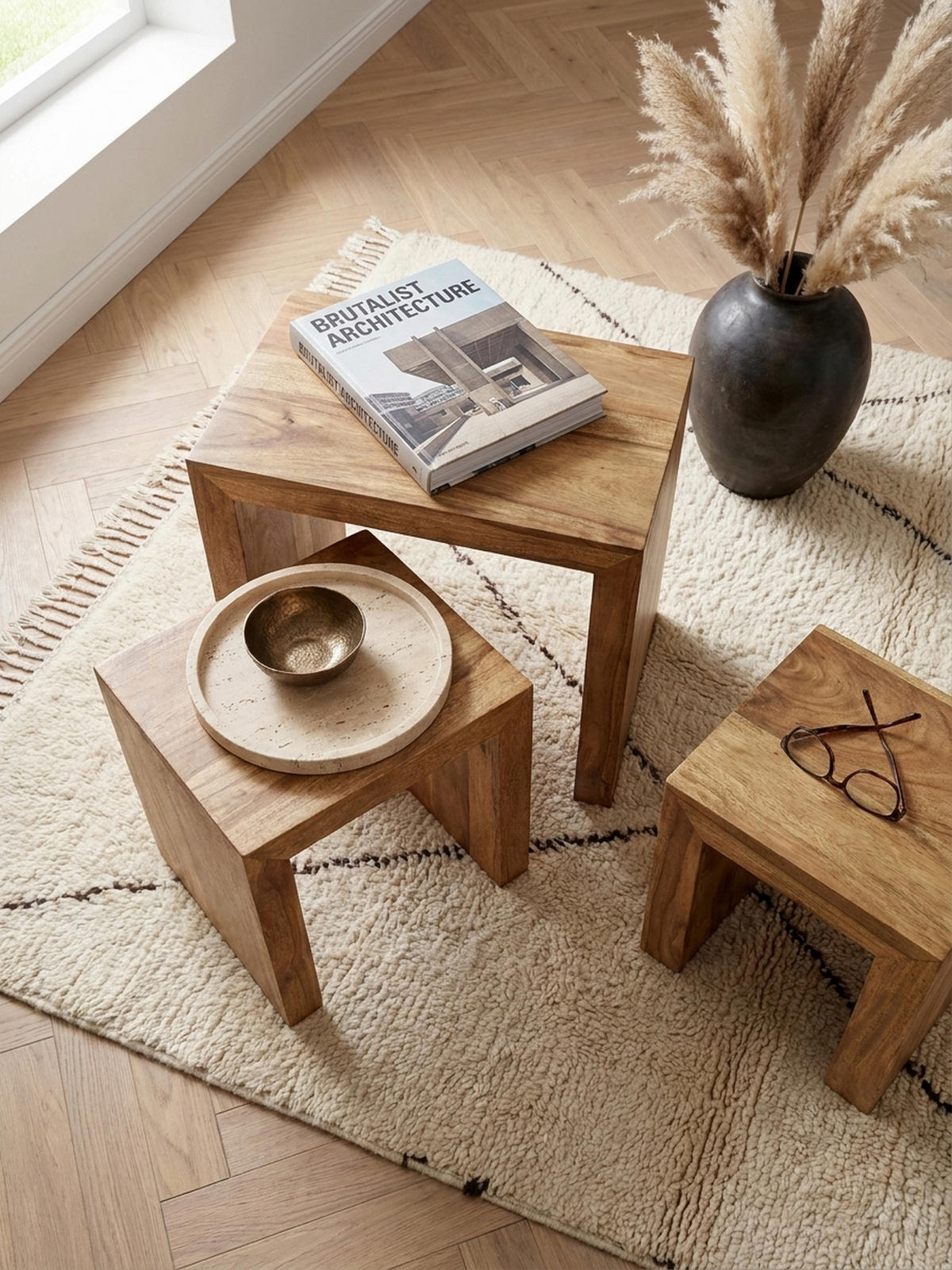 BEISTELLTISCH 3er Set Massivholz Platzsparend Handgefertigt, Beige 50x30x50 cm - Beige, Holz (30/50/50cm) - KADIMA DESIGN