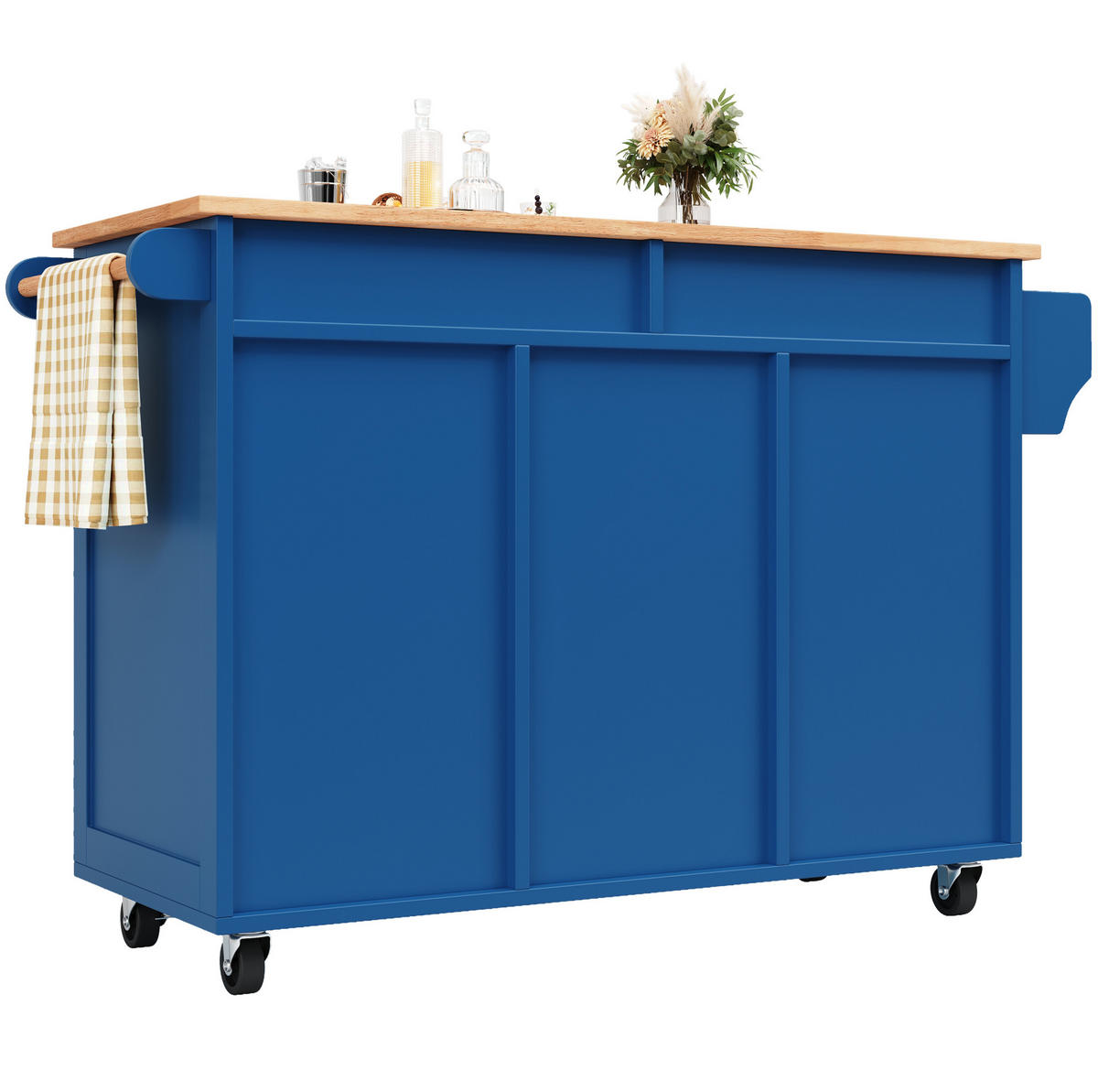 KÜCHENINSEL aus MDF und Metall 102x45x92 cm Blau mit Rollen, Weinregal und verstellbarem Stauraum - Blau, Holzwerkstoff (102/92/45cm) - Modfu