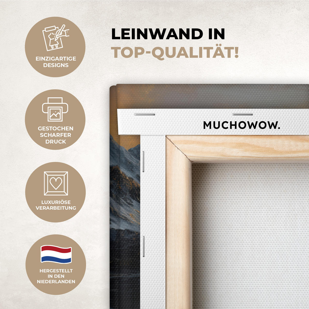 LEINWANDBILD Bergkulisse mit goldenem Sonnenuntergang Deko Schlafzimmer 30x20 cm - Goldfarben, Textil (30/20cm) - MuchoWow