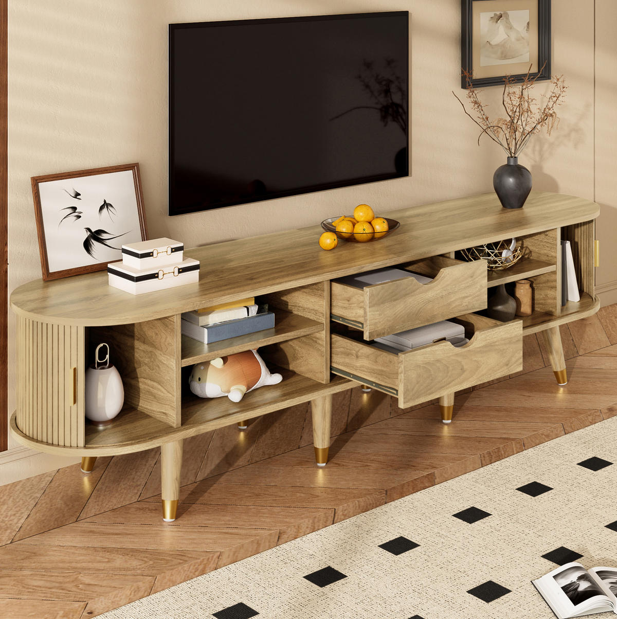 TV-SCHRANK mit Schiebetür 175 x 38 x 45 cm MDF Eiche - Hellbraun, Holzwerkstoff (38/45/175cm) - Beauniv