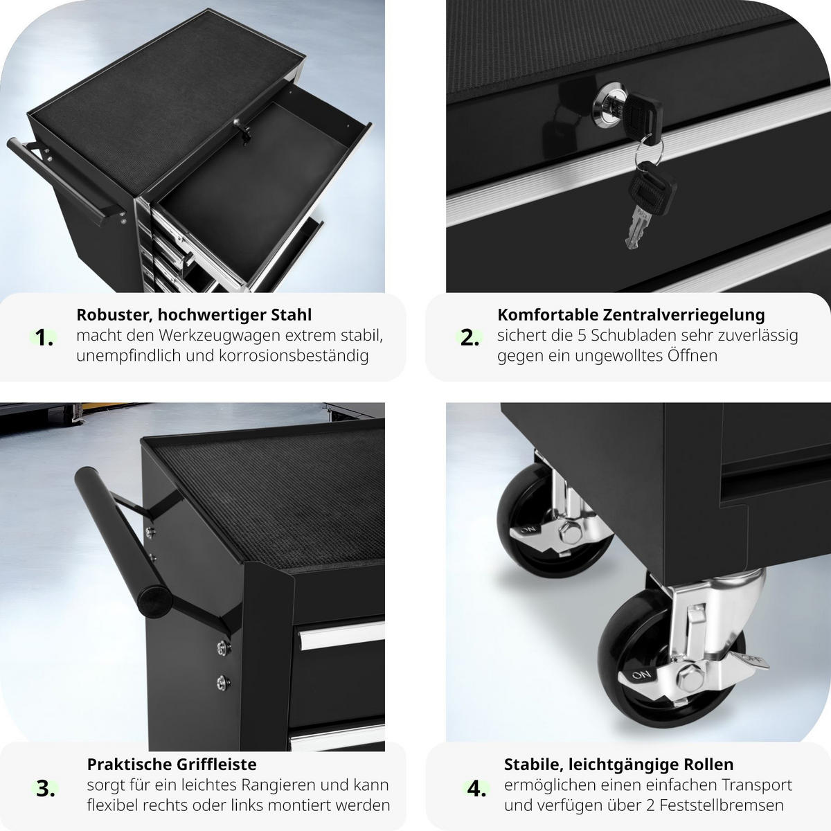 WERKZEUGWAGEN ,Rollen Ø 100 mm,schwarz - Schwarz, Metall (33/79/69cm) - tectake