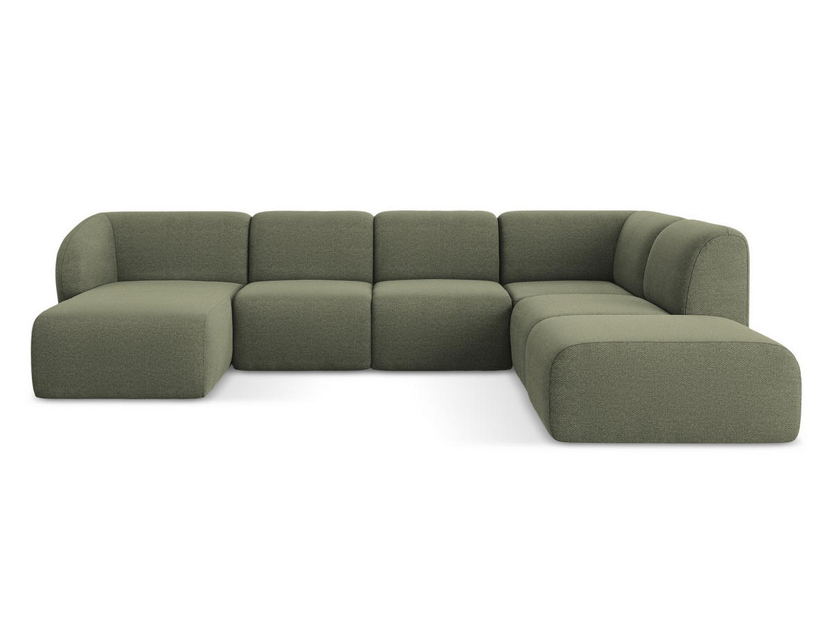 WOHNLANDSCHAFT Bouclé Stoff Grün - Schwarz/Olivgrün, Holzwerkstoff/Kunststoff (325/75/236cm) - Makamii