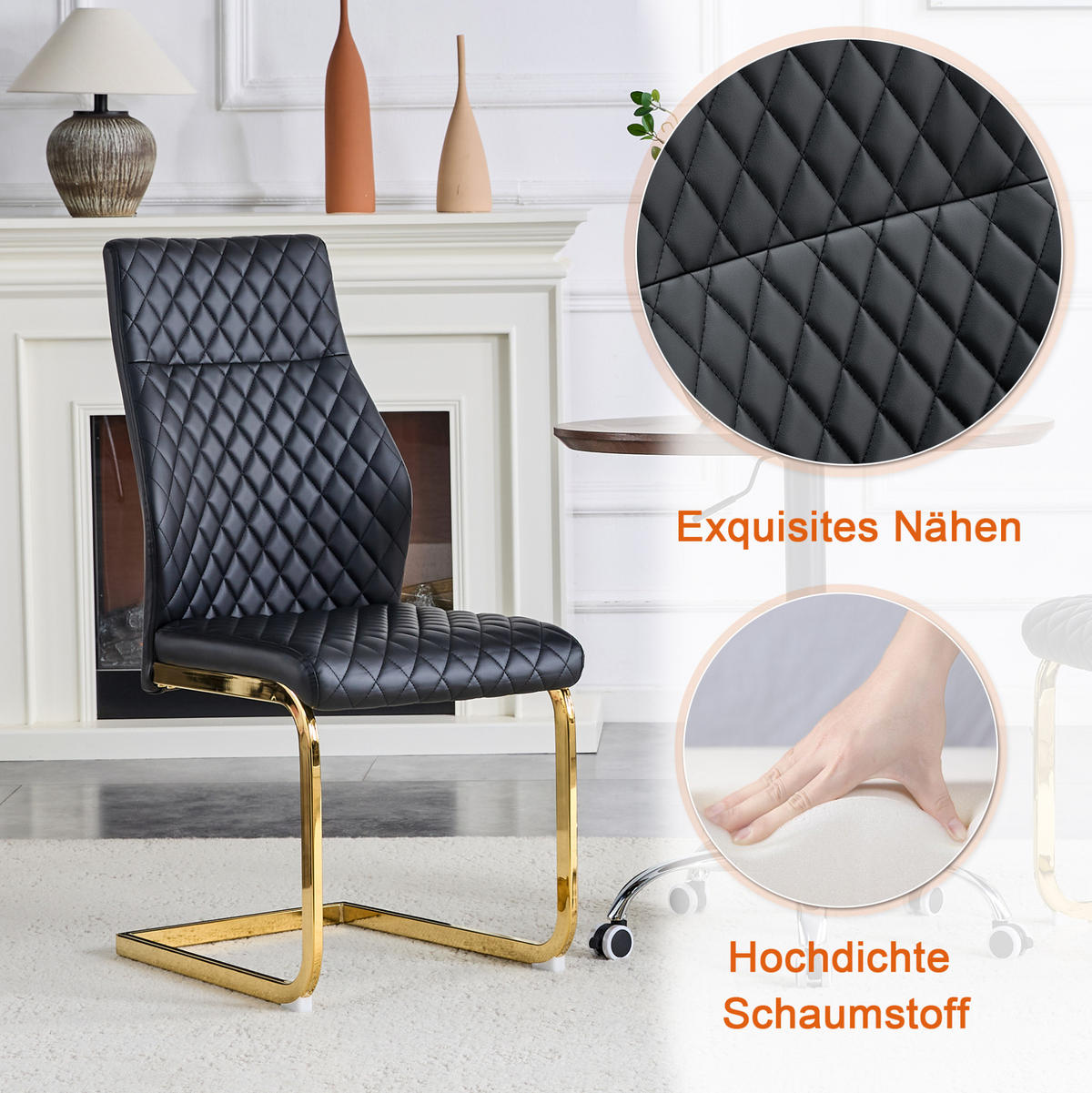 TISCH- UND STUHLSET 3-tlg. 60 cm Walnussoptik Schwarz/Gold - Multicolor, Metall (60/72/60cm) - Meubliv