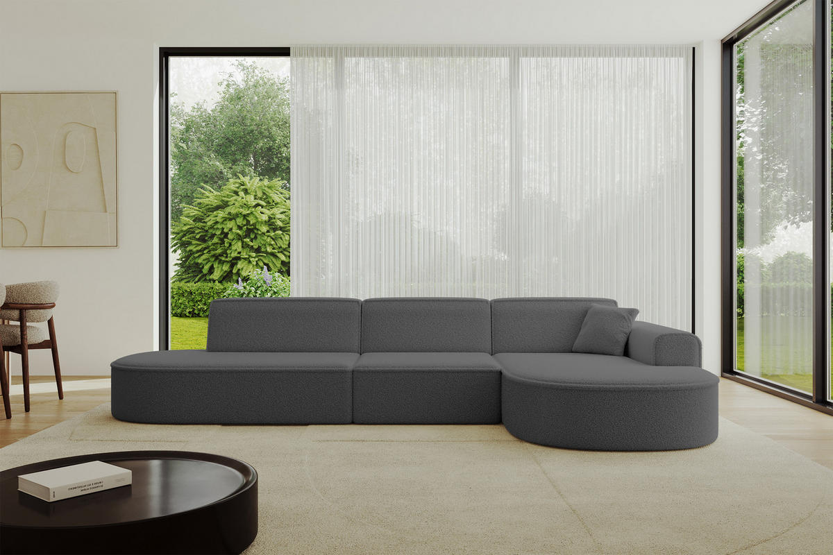 ECKSOFA Ottomane Rechts MARI-L2 - 328x171x79 cm Grau Bouclé - Schwarz/Grau, Holzwerkstoff/Kunststoff (171/328cm) - ALTDECOR