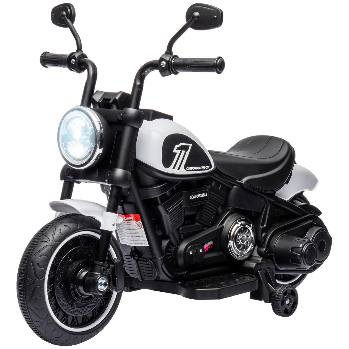 ELEKTRO-KINDERMOTORRAD DE-06259 mit LED-Scheinwerfer und abnehmbaren Stützrädern Rot/Schwarz - Schwarz/Weiß, Kunststoff/Metall (76/42/57cm) - ComfortXL