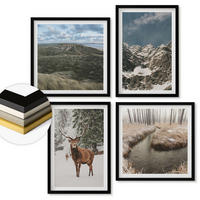 WANDBILDER 4er-Set - 50x50 cm & 40x60 cm Schwarzer Rahmen - Berge, Schnee, Hirsche, Waldlandschaft - Schwarz, Kunststoff (50/50cm) - ArtPrintCave