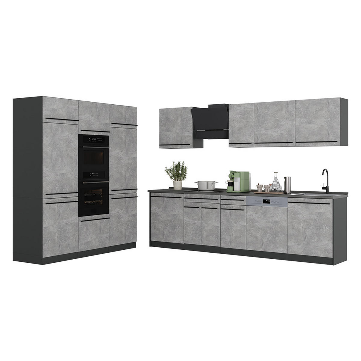KUCHYŇSKÝ KOUT R-Line, Beton/Antracit, 180 cm pracovná doska Mramor - šedá/antracitová, kompozitní dřevo (180/206.8/60cm) - Vicco