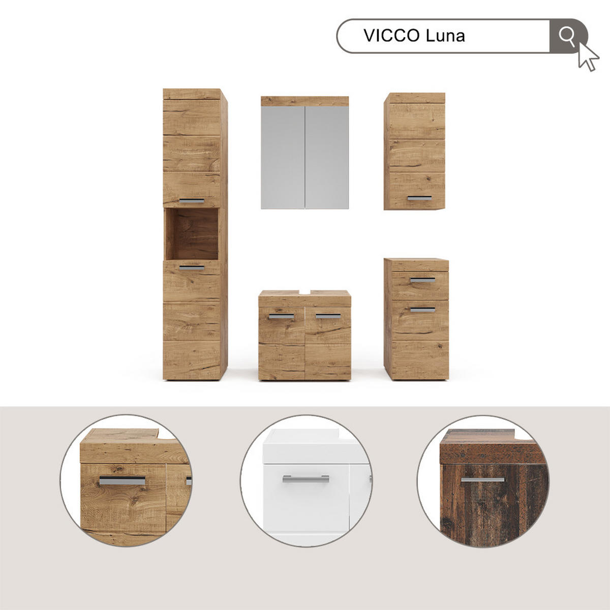WASCHBECKENUNTERSCHRANK Luna Eiche Wotan 60 x 56 cm - Eiche Wotan, Holzwerkstoff (60/56/34cm) - Vicco